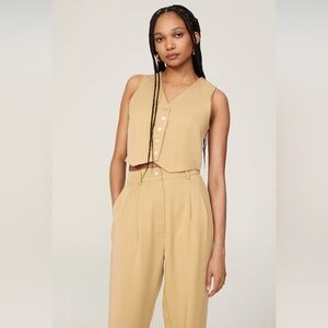 DONNI Twill Pleated Pants & Crop Vest